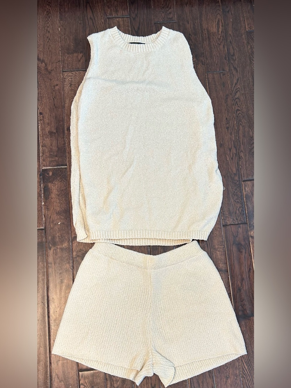 Women’s Cream Knit Tank and Shorts Set